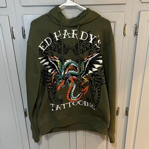 NWT Men’s Ed Hardy Men's Olive Green Dragon Hoodie, new, medium